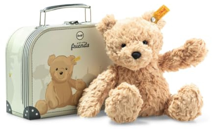 Steiff Kuscheltier Jimmy Teddybär im Koffer, Süßes Stofftier mit Kunststoffaugen, Kinder, Jungen & Mädchen, Friends, Plüschtier 25 cm, Hellbraun, 113918