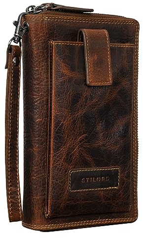 STILORD 'Kieran' Reisebrieftasche Leder Reise-Geldbörse mit Handyfach Handgelenktasche viele Fächer XL-Brieftasche RFID-Blocker Echtleder Vintage, Farbe:luino - braun