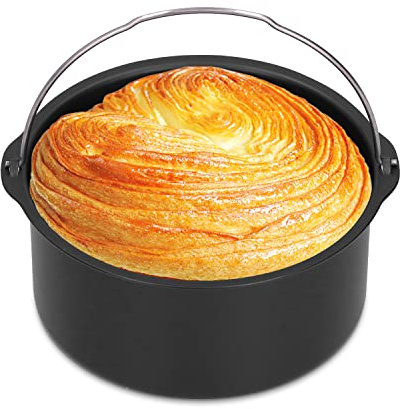 Varmluftsfritös Bakform, 7 in Luftfritös Kakform Runda Bröd Bakformar, Kakfat Järn Rund Kakform för Bakning, Gör Pommes Frites, Lökringar (7 tum)