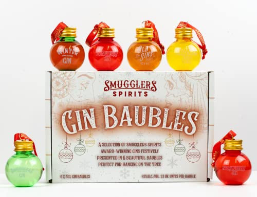 Smugglers Spirits Christmas Gin Baubles - 6 X 50ml Small Batch Scottish Gins, Christmas Gin Gift Set, Flavoured Gins, Mini Gins