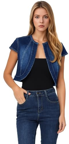 Allegra K Damen Kurz Jeansjacke Bolero Kurzarm Flügelärmeln Elegant Crop Denim Jacke Dunkel Blau M