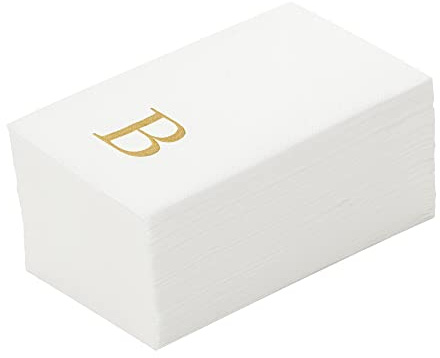 Luxenap 15.8 X 7.9 Inch Linen-Feel Guest Towels, 50 Lettered Hand Towels - Gold Letter 'B', Sans Serif Font, White Paper Dinner Napkins, airlaid, For Restrooms And Tables - Restaurantware