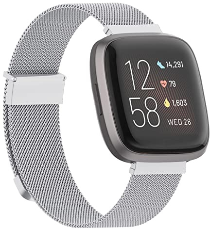 Tuocal Ersatzarmband Kompatibel mit Fitbit Versa 2 Armband Fitbit Versa Armband, Metall Mesh Magnetisch Edelstahl Ersatzband für Fitbit Versa/Versa 2 / Versa Lite Herren Damen, Silber