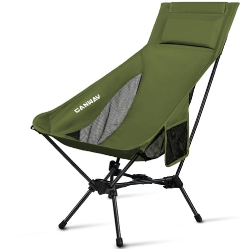 CANWAY Faltbarer Campingstuhl，Ultraleicht Tragbare Campingstuhl, Kleines Packmaß Stuhl mit Tragfähigkeit 180KG Tragkraft，klappstuhl,Strandstuhl (Hochlehner -Armcegrui)