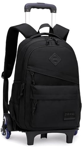 Mfikaryi Rolling Backpack, Kids Wheeled Backpack with 6 Wheels, Adjustable, Black