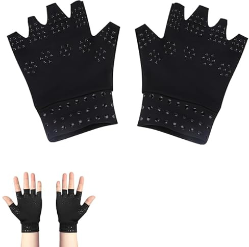 Fyearfly Guantes Para Artritis Guantes De Compresión, 2 Colores Artritis Anti Edema Guantes Magnéticos Dolor De Manos Reumatoide Guantes Sin Dedos De Compresión Para La Salud(negro)