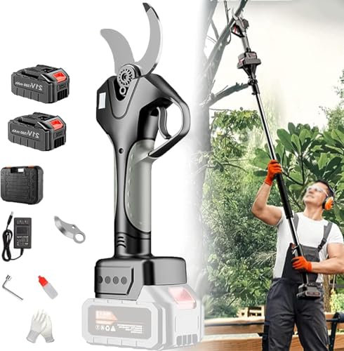Tijeras De Podar Eléctricas, Tijeras De Podar Con Pértiga Inalámbricas, Tijeras Eléctricas Con Pértiga De Extensión, Ajuste Del Filo De La Cuchilla De 6 Cm, Con 2 Baterías De Litio Recargables, Para P