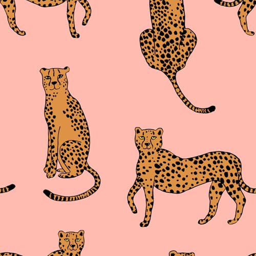 VEELIKE Tapete mit pinkem Leopardenmuster, zum Abziehen und Aufkleben, exotisches Gepardenmuster, für Schlafzimmer, Badezimmer, Kinderzimmer, 44,5 x 300 cm