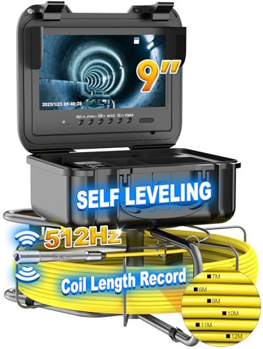 Dnenellr Kanalkamera mit 512 Hz Signal, 1080P Rohrkamera Inspektionskamera 45M mit DVR Recorder, Selbstnivellierung, Industrie Endoskop Kamera 7mm Kabel mit 9 IPS Farbmonitor, IP68 Wasserdicht, 32GB