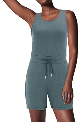 Damen-Overall, lange Hose, Strampler, Sommer, Knopfleiste, ärmellos, leicht, gerade, Shorts, Overall, Maler-Overalls für Damen, blau, XXL