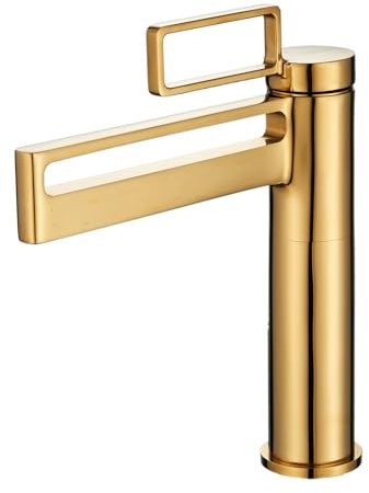 Bad Gold Wasserhahn Einhebelmischer Rechteckiger Lochgriff Messingmaterial mit Wasserzulaufschläuchen