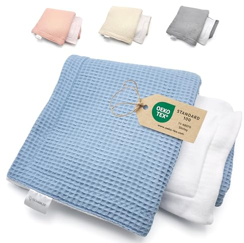 TSCHAMLER® Winter Babydecke doppellagig - Fleece & Waffelpique, Frühlings Kinderwagendecke Oeko-TEX® geprüft, Baby Decke - liebevoll verpackt als Geschenk, ideal für Kinderwagen, 80x100cm – Blau