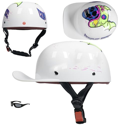 GKCEGHKS Portatile Mezzi Caschi Jet retrò Casco Scodella Mezzo Casco Scooter Crociera Bicicletta Aperto Caschi da Moto Casco A Scodella Scooter Motorino Mezzo Elmetto Moto retrò ECE Omologato