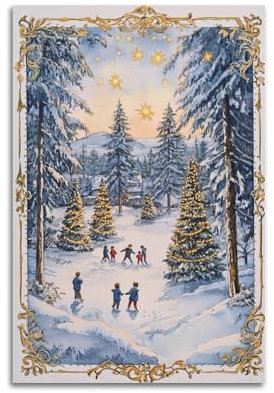 ZZLFLQ Weihnachtsdorf Poster Deko auf Leinwand - Moderne Kunst Bild für Schlafzimmer - 60x90cm