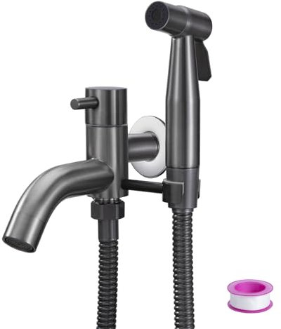 Grifo de Fregadero de Agua Fría Montado en la Pared Grifo Pared con Ducha Grifo Bidet para Wc Con Mangueras Telescópicas De 1.5m para Lavado de Inodoros, Higiene Personal, Baño de Mascotas