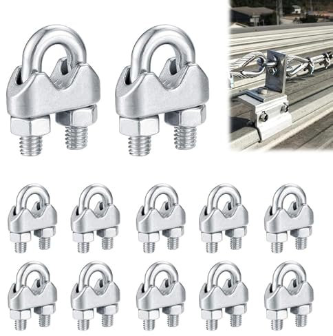 12 Pezzi Clip per Cavo Metallico Serracavo Acciaio M6, Morsetti Serracavo in Acciaio M6 Inox 304, Forma A U Morsetto Per Fune Metallica, per Fili Stendibiancheria,Cavi Metallici,Tende