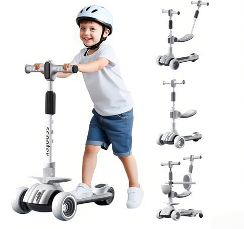 Trottinette pour Enfants 6 en 1 avec Siège Amovible,Trottinette 3 Roues évolutive Tige de Poussée,Garde-Corps,Guidon Réglable en Hauteur,Convient aux Tout-Petits Garçons et Filles de Plus de 2 Ans