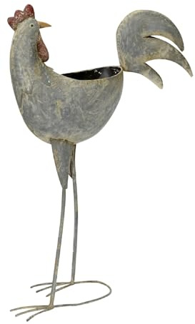 Posiwio dekorative Gartendeko als Hahn und Huhn zum bepflanzen Metall grau Shabby Optik (Huhn)