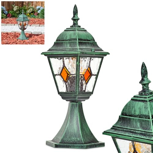 HOFSTEIN Sockelleuchte Naofe, Außenwegeleuchte aus Metall/Glas in Schwarz/Grün/Klar/Orange, Wegelampe im Antik/Landhaus/Vintage/Retro-Design für Garten, Außenbereich, Hof, Höhe 40 cm, E27, IP44
