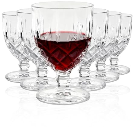 Vintage Embossed Glass Wine Goblets, Set of 6, Ideal for Parties, Weddings, Anniversaries, Restaurants, Perfect White and Red Wine Glasses, Elegant Drinkware Gift Option, 222ml