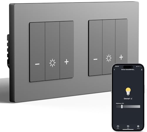 BSEED Interruttore dimmer doppio WiFi, 1 scomparto a 1 via, interruttore dimmer intelligente, telaio PC, compatibile con Amazon Alexa e Google Home, interruttore della luce dimmerabile, per lampade a