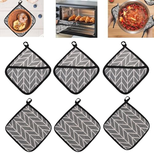 6 Pezzi 18x18cm Presine da Cucina in Cotonecon Tasca