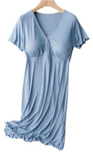 WJLYDM Graviditetspyjamas nattkläder amningspyjamas för gravida kvinnor amningsnattlinne elegant amningsklänning (blå, XXXL)