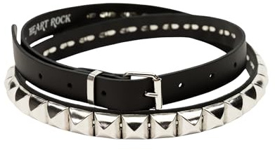 Heart Rock Cintura con borchie Piramide in ferro1 fila, cintura uomo pelle stile rock e biker, cintura nera borchie nickel free - Made in italy