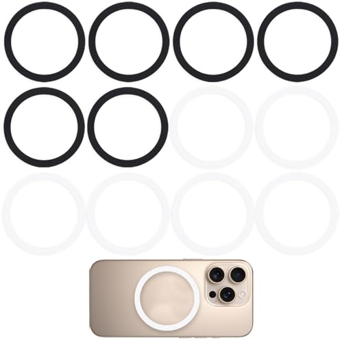 12-Pack, Magnetic Ring for Phone Case, Black and White Magnet Stickers, 55mm Ring, Magnetic Phone Ring Holder for Secure Grip, Anti-Slip Design