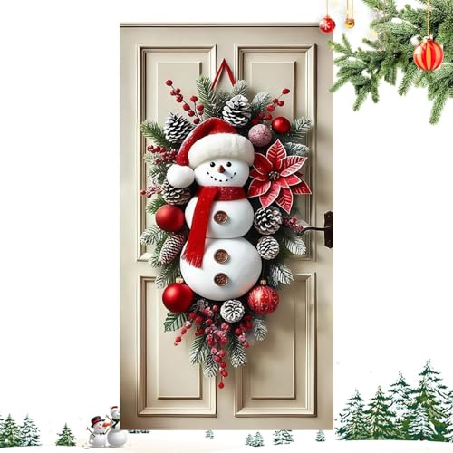 Ancsttu Decoración Navideña De Puerta Principal | Decoración Hogareña con Muñeco De Nieve Bonito,Bandera Navideña para Puertas Grandes - para Interior Exterior Dormitorio Salón Patio Porche Oficina