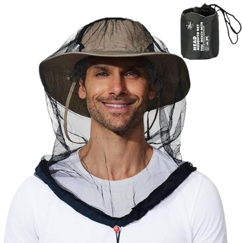 Red para Cabeza contra Moscas - Agujeros Finos Transpirables con Cordón Ajustable Largo,Protección contra Insectos para Hombres y Mujeres,para Acampar, Senderismo,
