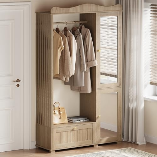Qsddk Garderobenschrank mit Spiegel, Garderobe Garderobenset