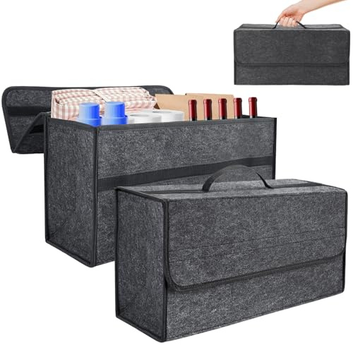 2 Stk. Auto Kofferraum Organizer,Faltbar Organizer Kofferraum 50x17x24cm | Rutschfest Grau Auto Organizer Toolbag,Universell Kofferraumtasche klett für Geländewagen,LKW,Wohnmobil