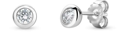 Miore Orecchini Donna Punto Luce con Zirconi in Argento Sterling 925, Orecchino Bottone con Zirconi taglio Brillante Orecchini Piccoli anallergici. Chiusura con perno passante e farfalla.