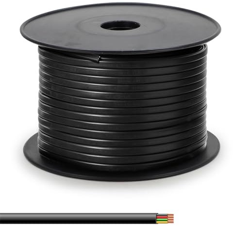 Waytex 36100 Telefonkabel, flach, Schwarz, 4-adrig, Spule, 100 m, für RJ11-Telefonanschluss