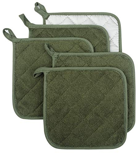Lifaith Pot Holders for Kitchen, 100% Cotton Terry Pot Holder Set of 5, Heat Resistant Hot Pads for Cooking, Baking, Hot Dishes and Countertop Protection, Olive Green