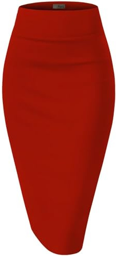 Hybrid & Company Womens Premium Stretch Office Pencil Skirt KSK45002 RED Medium