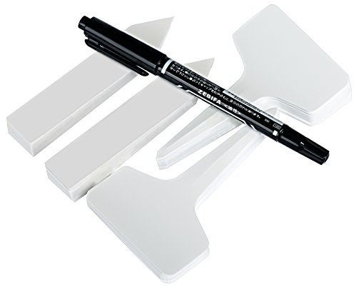 GWHOLE 100 Piezas Planta Etiquetas de Plástico + Rotulador, 2 Tipos Tags T y I, Marcadores para Planta Reutilizable Blanco de Jardín