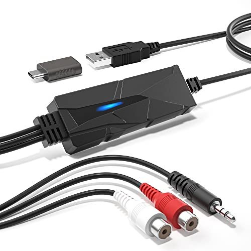 DriverGenius AudioXfer Series | USB A/C Audio Capture Card Device | Convert Analog Cassette Audio to Digital MP3 with 3.5mm/RCA Inputs | Compatible with PC, Mac & Linux (AV202-B, 1-Pack)