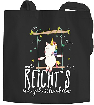 MoonWorks Jutebeutel Einhorn auf Schaukel Mir reichts ich geh schaukeln Einhorn-Tasche Tragetasche Baumwolltasche Stoffbeutel schwarz 2 lange Henkel