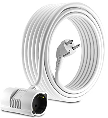 MutecPower 15 Meter Verlängerungskabel Mit 2-Fach Schuko doppel Steckdosen - abgewinkelt EU Schuko Doppel-Verlängerung IP20 Schutzkontakt-stecker und kupplungen - bis 250V 50Hz 16A - 15m weiß