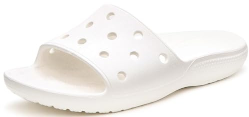 Crocs Classic Slide, Unisex-Adults Sandal Sliders, Comfortable on Beach, in White, Size 11 UK
