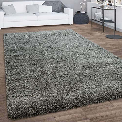 Paco Home Tapis Shaggy Tapis Poils Longs Doux Moelleux Douillet Moderne Design Monochrome, Dimension:160x230 cm, Couleur:Gris
