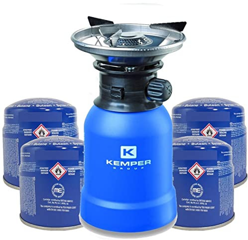 Réchaud gaz 2200W Coque ABS Piezo + 4 Cartouches de gaz 190gr KEMPER