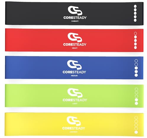 Coresteady Fitnessbänder Set – Mini Widerstandsbänder für Männer, Frauen – Gymnastikband Yoga, Fitnessstudio – Fitnessband Krafttraining, Muskelaufbau – Gummiband Sport – E-Anleitung, Tragetasche