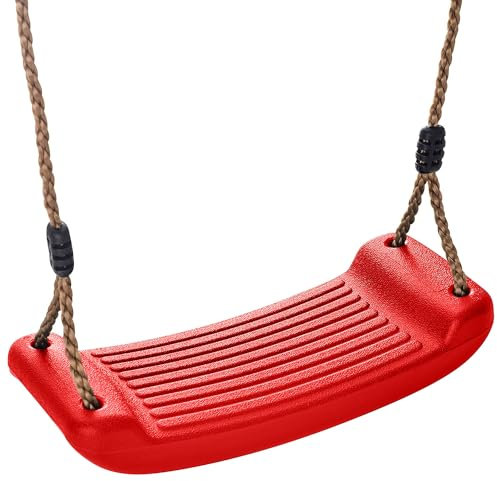 Kids Garden Swing Seat Replacement - Childrens Replacement Swing Seat with Adjustable Rope - Weather Resistant Plastic Outdoor Playground Accessory or Climbing Frame Accessories RED