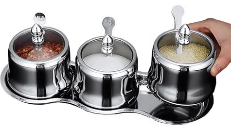 18/8 Stainless Steel Seasoning Box Condiment Jar Set Spice Jar Spice Rack Condiment Cruet Bottle Salt Pepper Sugar Storage Organizers