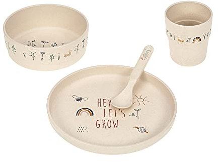 LÄSSIG Kindergeschirr Set (Teller, Becher, Schälchen, Löffel) ohne Melamin, BPA-frei, für Spülmaschine und Mikrowelle/Dish Set Garden Explorer, Mehrfarbig