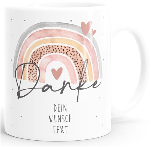 SpecialMe® Kaffeetasse Danke Regenbogen personalisierbar Wunschtext Dankeschön-Geschenk personalisierte Geschenke Weiss Keramik-Tasse