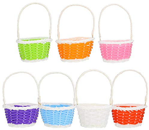 Toddmomy 7pcs Easter Party Basket Round Plastic Basket with Handle - Treasure Hunts & Treat Bucket Bags for Collecting Eggs & Party Favors